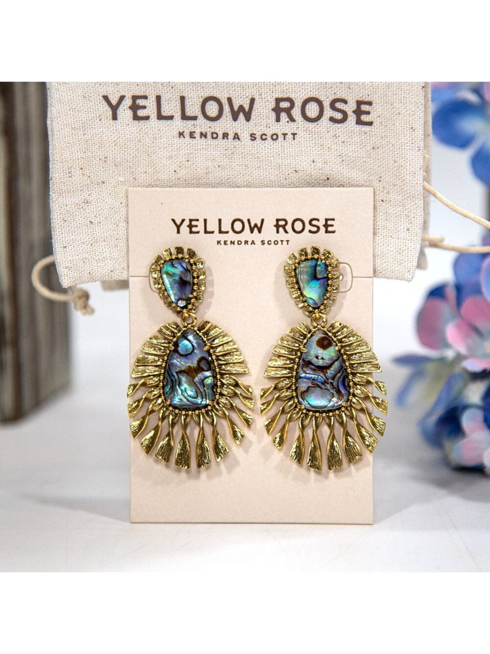 Kendra Scott Yellow Rose Zahara Abalone Gold Large Statement Earrings NWT